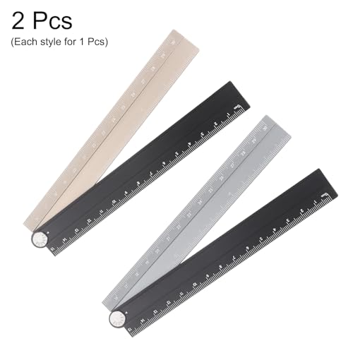 HARFINGTON 2pcs Folding Straight Ruler 30cm Metric Aluminum Alloy Protractor Foldable Angle Ruler Geometric Measuring Tool with Angle Line for Architect Artist Office, Black Gold/Black Silver - color: Black Gold/Black Silver
