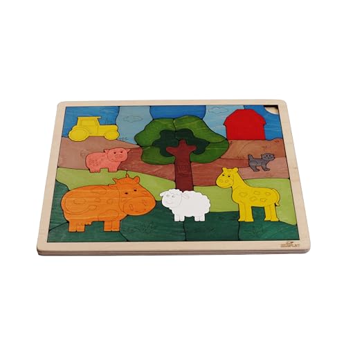 Down on The Farm Wooden Puzzle, 33 Pieces, Endangered Animals, Farm Animals, for Kids Ages 3+ - style: Down on the Farm
