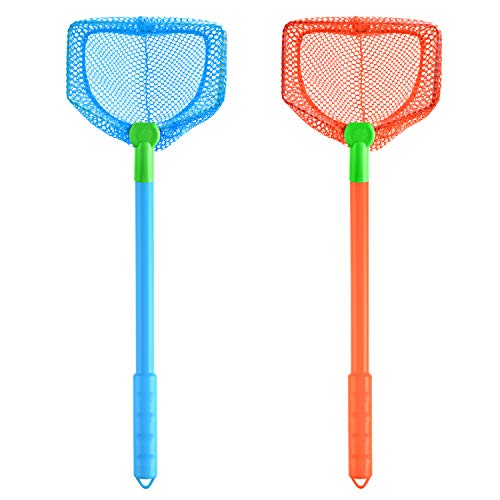 Coopay 2 Pieces Butterflies Kids Fishing Net Catching Bug Floating Bait Beach Nets for Outdoor Playing - color: Blue + Orange