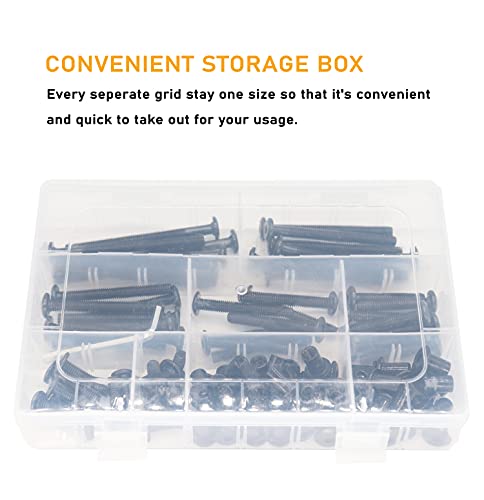 114pcs Black M6 Hex Drive Socket Cap Bolts Assortment Kit, Allen Head Countsunk Furniture Crib Connecting Bolts Nuts Kit, 14 Sizes from 15mm to 80mm - size: 15mm-80mm Assortment Kit [ 14 Sizes 114pcs ]
