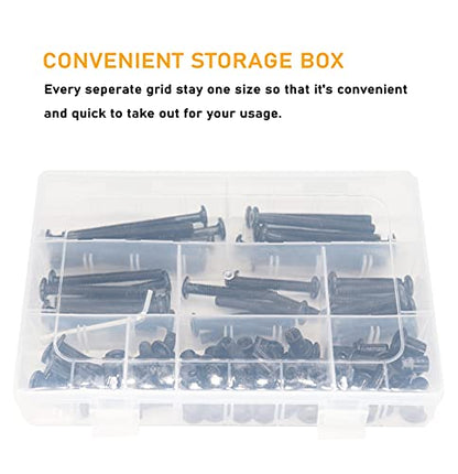 114pcs Black M6 Hex Drive Socket Cap Bolts Assortment Kit, Allen Head Countsunk Furniture Crib Connecting Bolts Nuts Kit, 14 Sizes from 15mm to 80mm - size: 15mm-80mm Assortment Kit [ 14 Sizes 114pcs ]