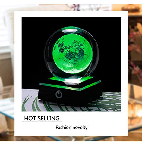 Qianwei 3D Moon Crystal Ball Planet Space Decor Astronomy Science Gift Lamp - style: Moon with black base