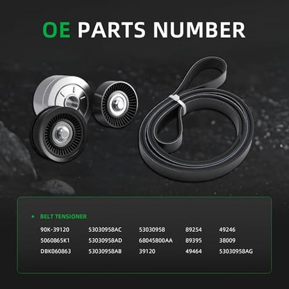 Belt Tensioner and Serpentine Belt Kit #39120 38009 419008 - size: for Liberty KJ 2002-2006