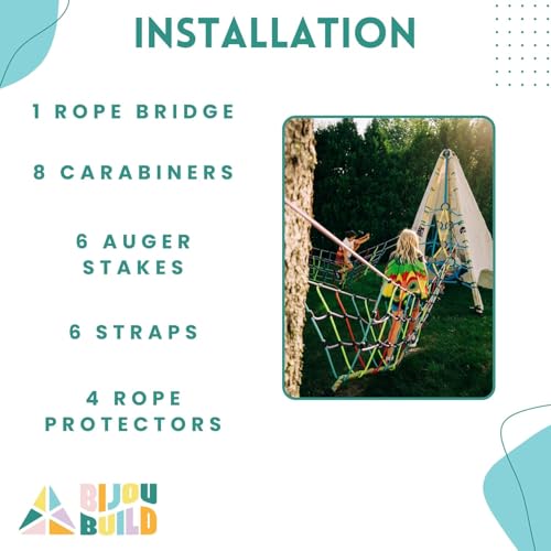 Rambler Rope Bridge - for Kids Outdoor Play, Rope Bridge for Playground, Treehouse and Backyard, Kids Rope Climbing Jungle Gym, 14 Ft UV Protected Nylon Rope, Rated for 250 lbs