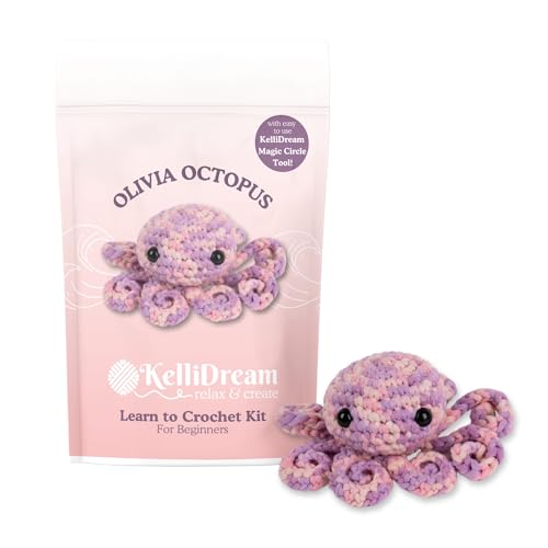 KelliDream Magic Circle Tool Inclusive Learn to Crochet Kit for Beginners; Step-by-Step Video Tutorials; All Supplies to Make Cute Amigurumi (Octopus) - color: Octopus