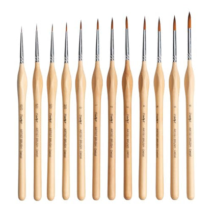 JUSART Miniature Paint Brushes 12 PCS, Fine Tip Model Paint Brushes, Wood - color: Wood