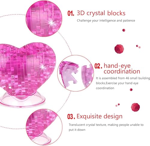 3D Crystal Heart Puzzle,Crystal Puzzle Brainteasers for Puzzlers Ages 16 and Up,46PCS(Purple) - color: Purple-heart