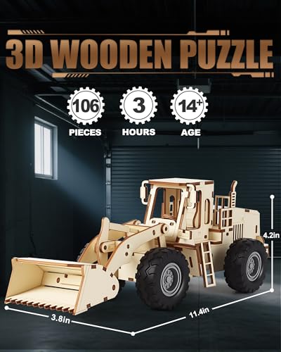 3D Wooden Puzzles Bulldozer Model Car Kits for Adults to Build