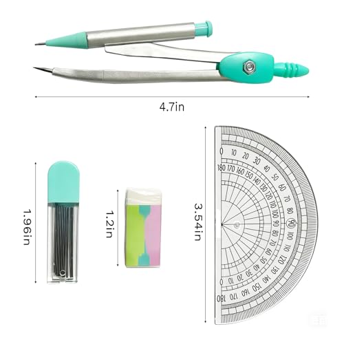 Compass Geometry Tool Protractor and Compass Set with Rulers Math 7 Piece
