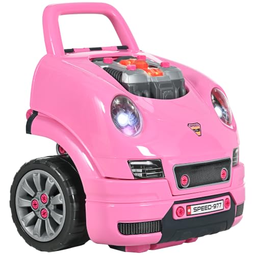 Qaba Truck Engine Toy Kids Mechanic Set with Lights for Kids Aged 3+ Pink - color: Pink
