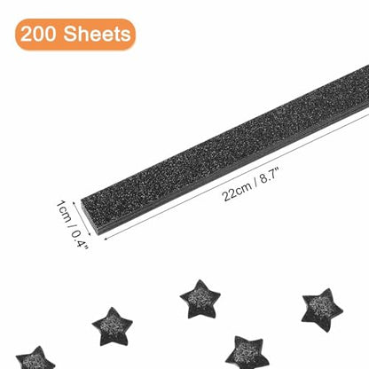 MECCANIXITY 200 Sheets Origami Paper Glitter Stars Papers Black Fold Paper for Beginner Arts Crafts Projects,0.4 x 8.7 Inch - color: Black