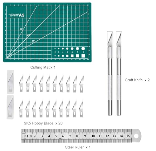 Craft Knife Precision Hobby Knife Kit with 2 Exacto Knife and 20 PCS Exacto Blades for DIY Art Work Cutting, Hobby, Scrapbooking, Stencil (Green) - color: Green