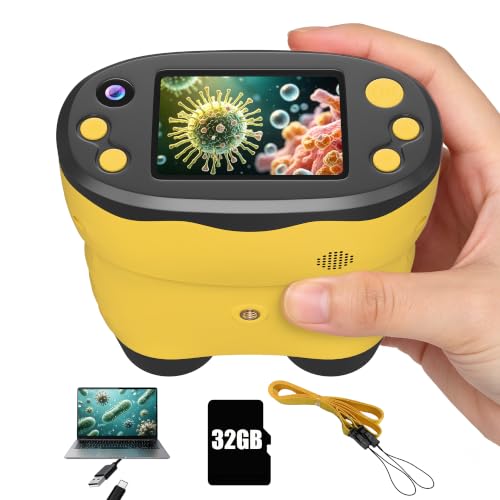 1000X Handheld Microscope for Kids 2.0" Screen 32GB Card Included - color: Yellow