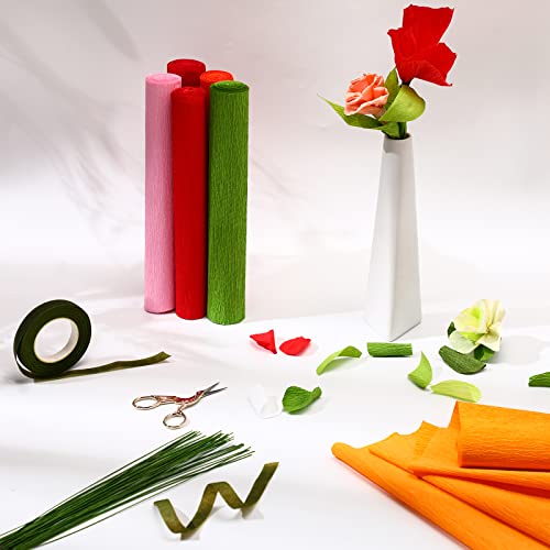 Gersoniel 57 Pcs Crepe Paper DIY Kit for Flower Making, Red - color: Red