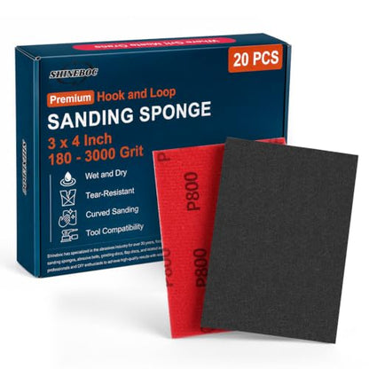 Shinboc 20 PCS Sanding Sponge 800 Grit, Hook and Loop Sandpaper Block - style: 800 Grit