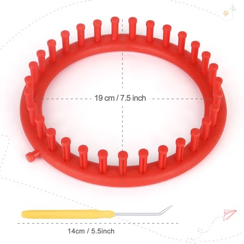 Katech Round Knitting Looms Set 19 cm Diameter Red Plastic Weaving Looms Scarf Hats Making Tools DIY Crocheting Handmade Craft Kit with a Crochet Hook and Needle for Knitting Lovers (Red) - color: Red (19 cm / 7.5 inch)