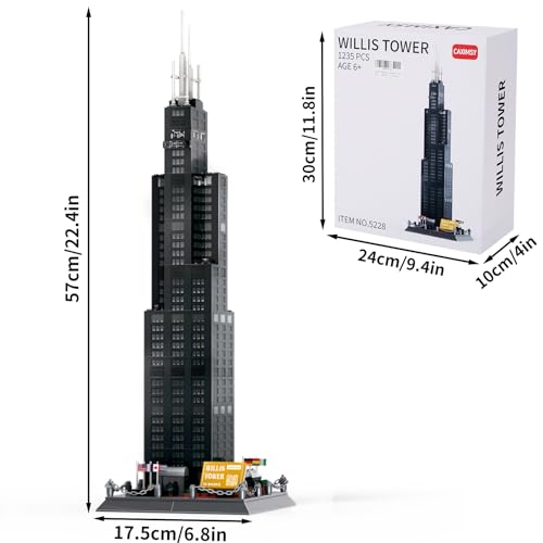 CAXIMSY Willis Tower Chicago Architecture Model Building Blocks Sets The Office Landmarks Skyline Set Toys Collection for Kids Adults 1241Pcs - color: Wlsds Architecture