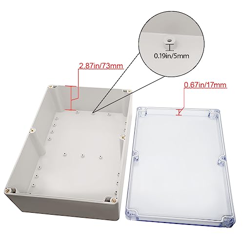 LeMotech ABS Plastic Junction Box Dustproof Waterproof IP65 Electrical Enclosure Box Universal Project Enclosure Grey with PC Transparent Clear Cover 10.4 x 7.2 x 3.7 inch (263 x 182 x 95 mm) - size: 10.4" x 7.2" x 3.7"
