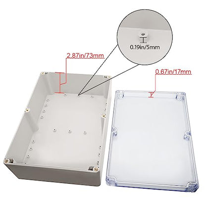 LeMotech ABS Plastic Junction Box Dustproof Waterproof IP65 Electrical Enclosure Box Universal Project Enclosure Grey with PC Transparent Clear Cover 10.4 x 7.2 x 3.7 inch (263 x 182 x 95 mm) - size: 10.4" x 7.2" x 3.7"