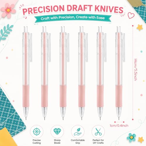 6 Pieces Art Cutting Tools Knife Pen Craft Paper Cutter Pen Carving Tools for DIY Kit Scrapbooking Drawing and Crafting Utility Precision Paper Cutting Tool (Pink) - color: Pink