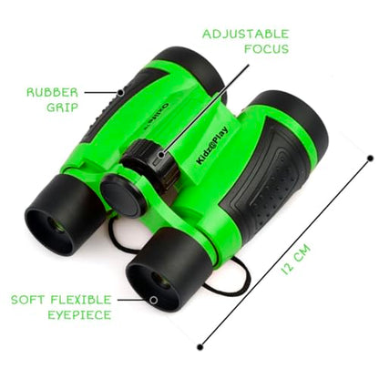 Adventure Kidz Outdoor Exploration Kit, Children’s Binoculars with Case, Flashlight, Compass, Whistle, Magnifying Glass, Backpack. Great Kids Gift Set for Camping, Hiking, STEM and Pretend Play - color: Lime