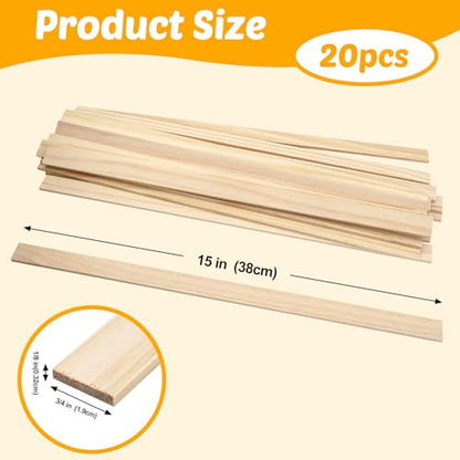 Wood Strips Slats for Crafts, Wood Trim Planks for Wall 1/8"x 3/4" x 15", 20 PCS Flat Wooden Dowels Wooden Sticks for Crafts, Unfinished Pine Lumber Pieces for Crafting, Woodworking Models Making - size: 1/8x3/4x15 in-20 PCS