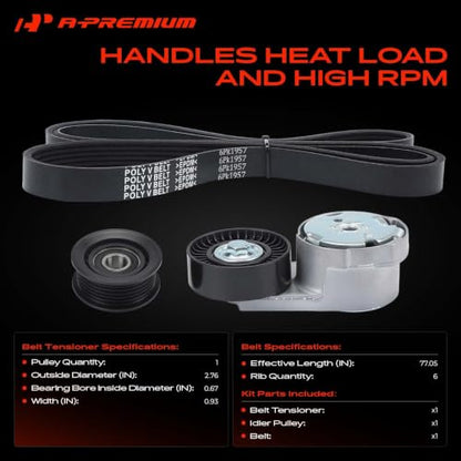 A-Premium Engine Serpentine Belt Drive Kit Compatible with Dodge, Chrysler