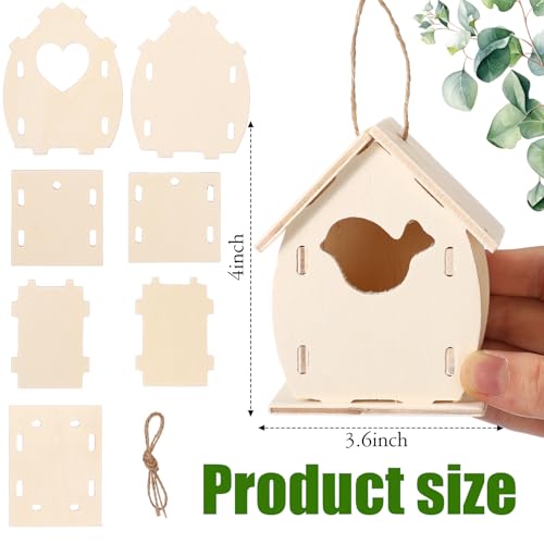 Outus 24 Pcs Wooden Birdhouse Kits for Kids, 4 Shapes Unfinished, Cute - style: Cute