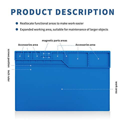 Hengtianmei Heat Insulation Silicone Repair Mat with Scale Ruler and Screw Position for Soldering Iron, Phone and Computer Repair Size: 22 x 14 Inches (H-203) - size: H-203