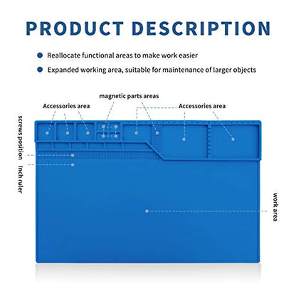 Hengtianmei Heat Insulation Silicone Repair Mat with Scale Ruler and Screw Position for Soldering Iron, Phone and Computer Repair Size: 22 x 14 Inches (H-203) - size: H-203