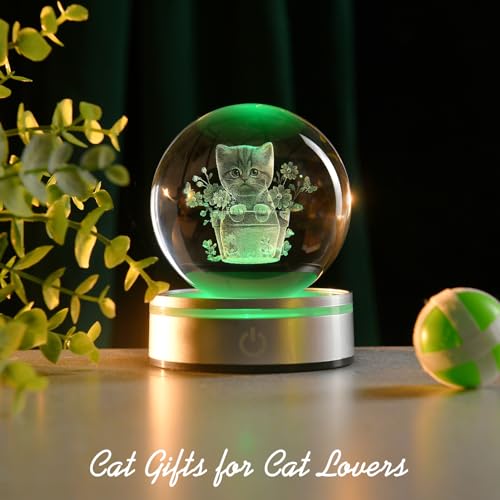 IFOLAINA Cat Themed Gifts for Women 3D Crystal Ball for Her Mom Girls - color: Flower Pot Cat