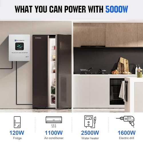 ECO-WORTHY 5KW Off Grid Solar System Complete Kit 12PCS 195W Mono Solar Panel (2340W) +1 * 48V 5KW Off-Grid Inverter + 1 * 51.2V 100Ah Server Rack Whole House Storage LiFePO4 Lithium Battery - size: PRO 5kWh+5kW Output