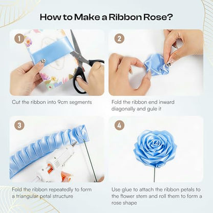 Caydo Sky Blue Ribbon Rose Bouquet for Gifts - color: Sky Blue