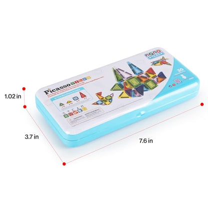 PicassoTiles Magnetic Tiles 30pc Nano Building Construction Set Compact Mini Travel Magnet Tile Playset with Tin Storage Case STEM Educational Learning School Brain Toy Blocks Boys Girls Ages 3+ PN09 - color: 30 Pcs Nano With Tin Storage Case