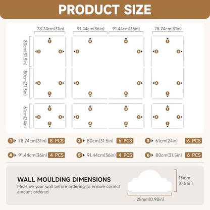 INMOZATA Pre-Cut Peel and Stick Wall Molding Wainscoting Panels 87"x134" - size: 63" x 31",63" x 72"
