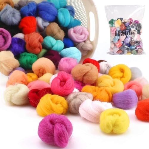 Habbi 100 Colors Needle Felting Wool Roving, 3g Each