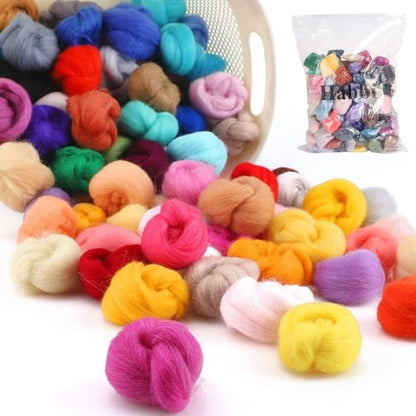 Habbi 100 Colors Needle Felting Wool Roving, 3g Each
