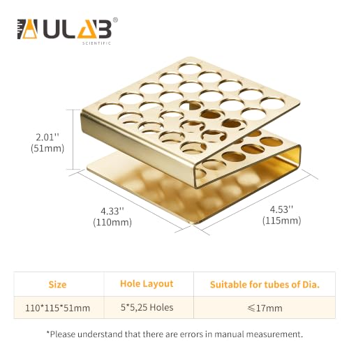 ULAB Tube Rack, Aluminum Material, 2PCS 25holes(5×5), Suitable for Tubes of Dia.≤17mm,Yellow Color,UTR1018 - color: 2*25holes Aluminum