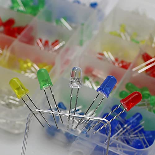 200Pcs 3mm & 5mm Led Light Emitting Diodes Assortment Kit, Mini/Tiny/Small Individual Led Single Light, Clear/White Red Green Blue Yellow Assorted Led Diode Bulbs Set for Arduino, Breadboard, etc