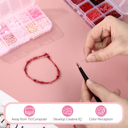 Norme 2 Sets Glass Seed Beads and Loose Sequins Kit Loose Beads for Jewelry Making DIY Crafts Felt Kits Embroidery Bracelets and Necklaces 20 Colors(Pink, Red) - color: Pink, Red