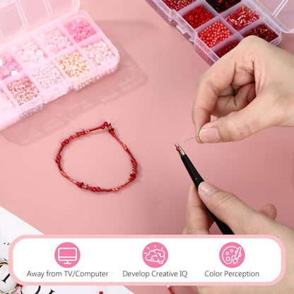 Norme 2 Sets Glass Seed Beads and Loose Sequins Kit Loose Beads for Jewelry Making DIY Crafts Felt Kits Embroidery Bracelets and Necklaces 20 Colors(Pink, Red) - color: Pink, Red