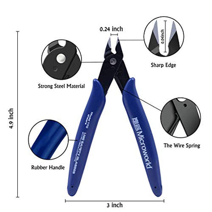 Microworld 3D Metal Model Tools, 2Pcs/Set Mini Flat Nose Plier Nipper Tool with Comfort Grip Handle, Professional for DIY 3D Metal Puzzle Model Kit Jigsaw Assembling