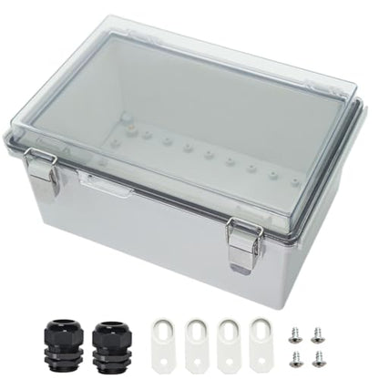 Zulkit Junction Box ABS Plastic Dustproof Waterproof IP67 Electrical Boxes Hinged Shell Outdoor Universal Project Enclosure Grey Clear Cover, Stainless Steel Buckles 11.4 x7.5 x 5.5 Inch - size: 11.4"x7.5"x5.5" TC k