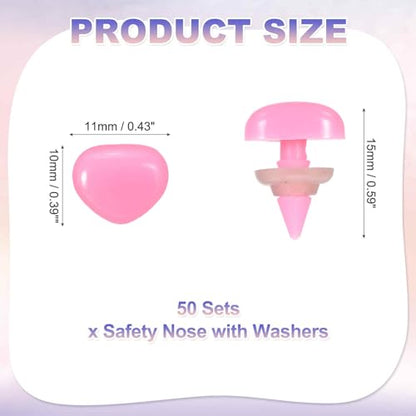 MECCANIXITY 50set 10mm Large Plastic Triangle Safety Noses Pink with Washer for Crochet Stuffed Animal Doll Craft Puppet Plush Toy Bear - color: Pink, size: 10mm