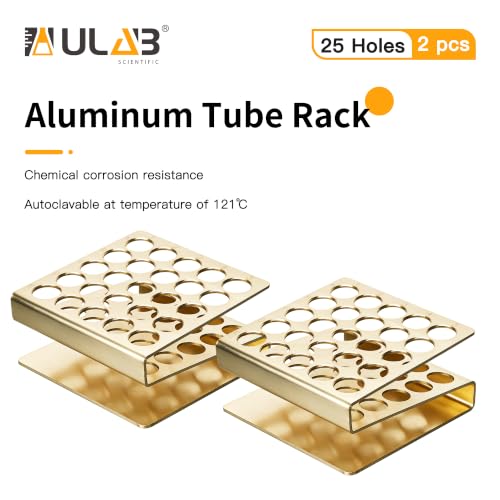ULAB Tube Rack, Aluminum Material, 2PCS 25holes(5×5), Suitable for Tubes of Dia.≤17mm,Yellow Color,UTR1018 - color: 2*25holes Aluminum