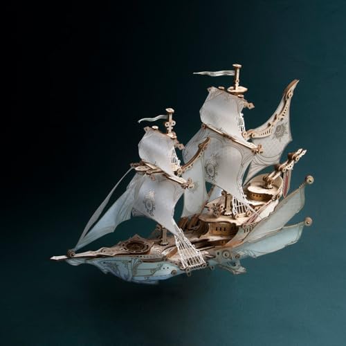 Helixsun 3D DIY Victorian-Style Wooden Fairy Ship Detailed Assembly Model Kit (White/386 Pcs/No Glue) — Twin-masted Warship Layout with A Four-Deck Stern Castle