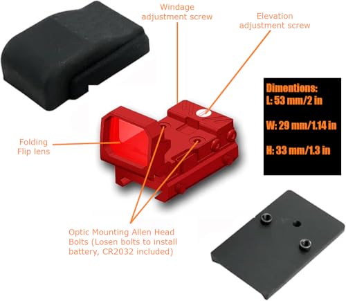 RMT S2 5 MOA Foldable Red Dot Reflex Sight Set for 20mm Picatinny Rail/Glock Mount Base, Power Saving Function Included, Included Exercise Calling Function - color: Red
