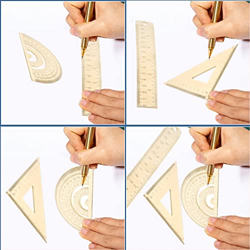 Utoolmart Brass Ruler Set: Triangle, 180 Degrees Protractor, 12cm / 4.7-inch Straight Measuring Tool for Drafting, Drawing, Learning Math, Geometry - size: 1set
