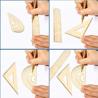 Utoolmart Brass Ruler Set: Triangle, 180 Degrees Protractor, 12cm / 4.7-inch Straight Measuring Tool for Drafting, Drawing, Learning Math, Geometry - size: 1set