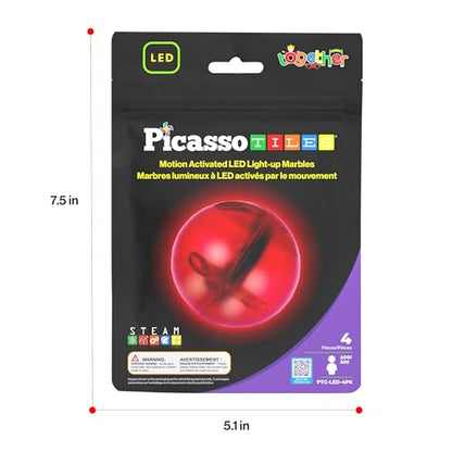 PicassoTiles Motion Activated Marbles 4pc LED Light-Up Glow in The Dark Translucent Balls for Marble Run Race Racetrack Maze Magnetic Construction Magnet Tiles Building Block STEM Education Kids Toys - style: Marbles 4pc LED